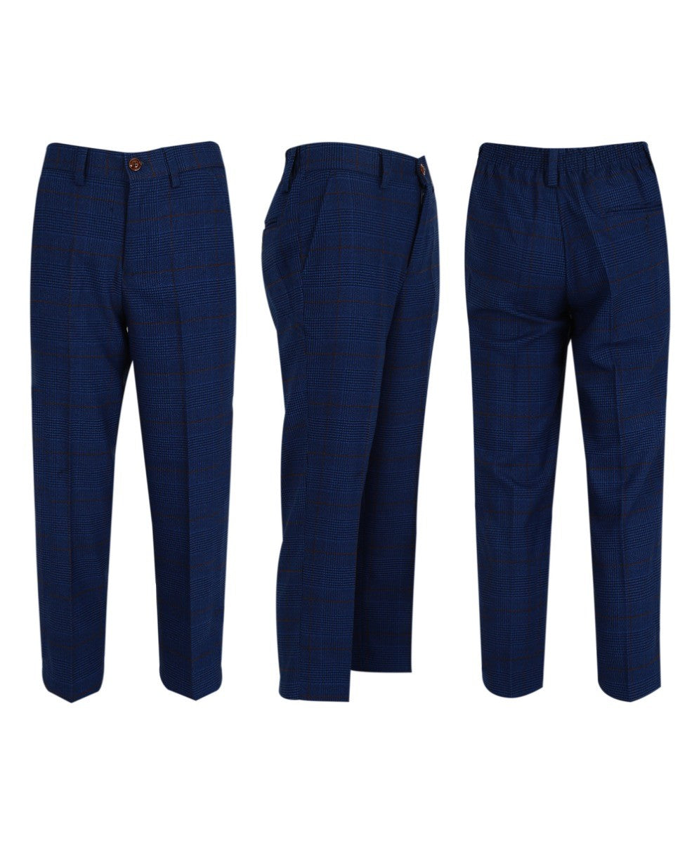 Boys Tweed Check Tailored Fit Navy Suit - ALEX - Royal Blue