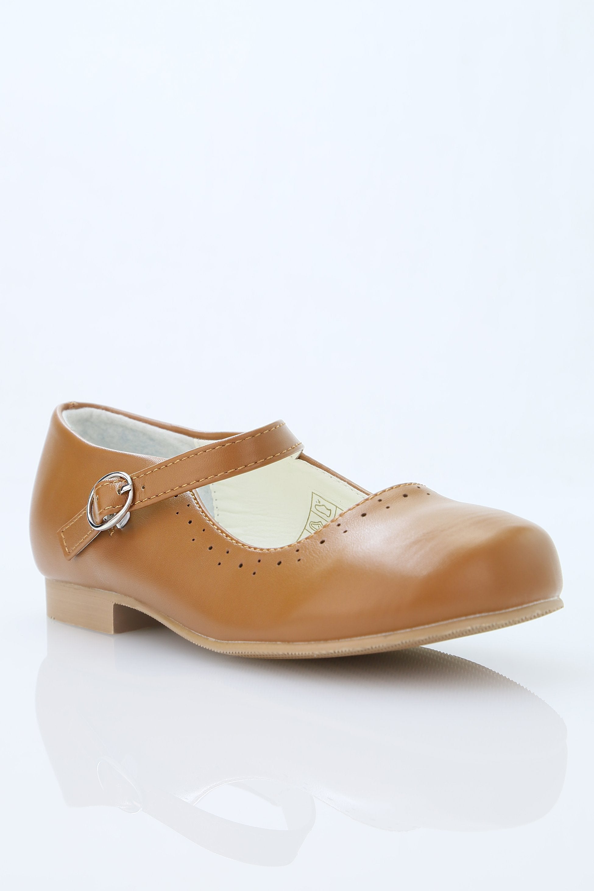 Classic Mary Jane Perforated Girls Shoes – ABBEY_Matt - Mustard Brown