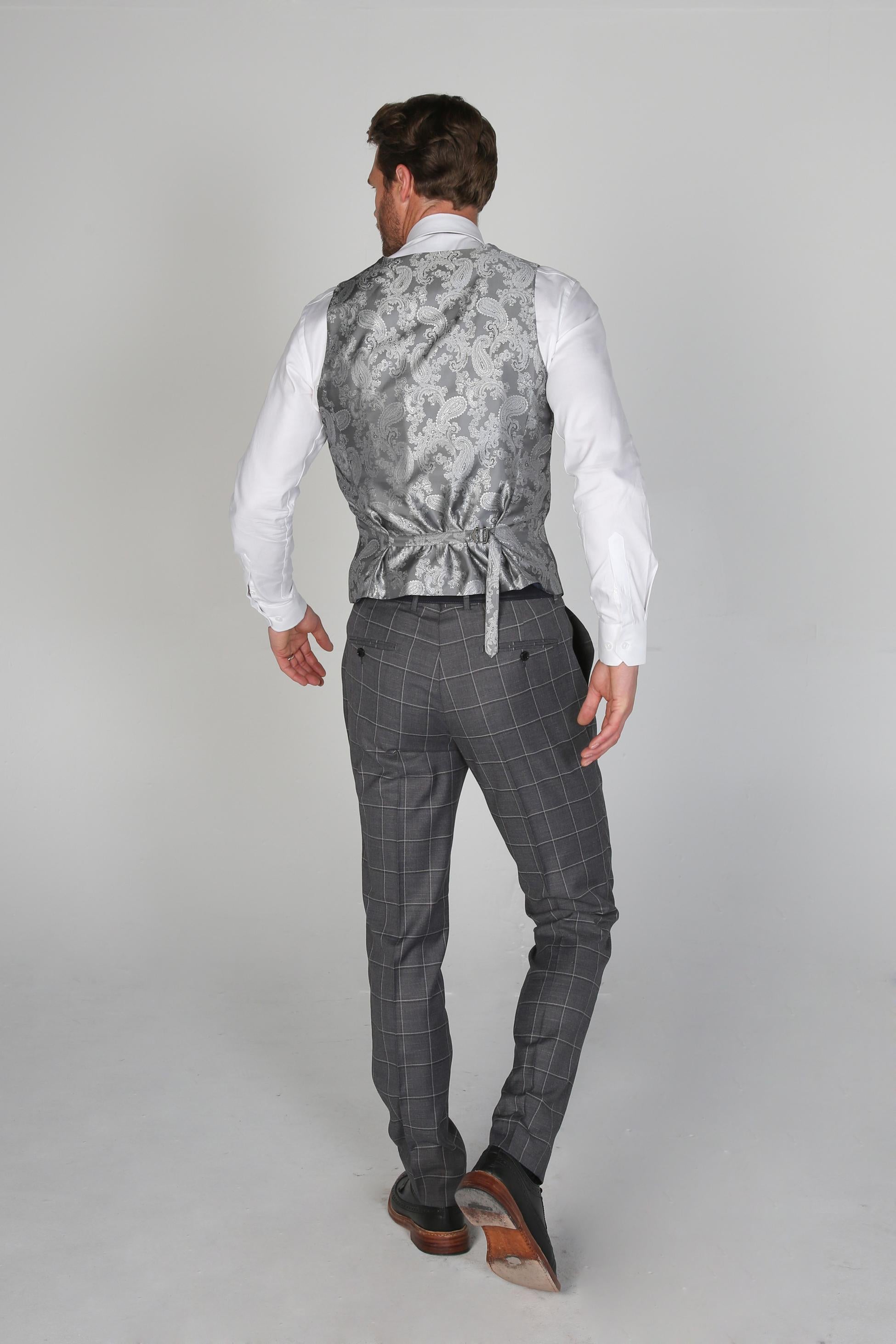 Men's Windowpane Check Tailored Fit Waistcoat - HOBBS - Grey