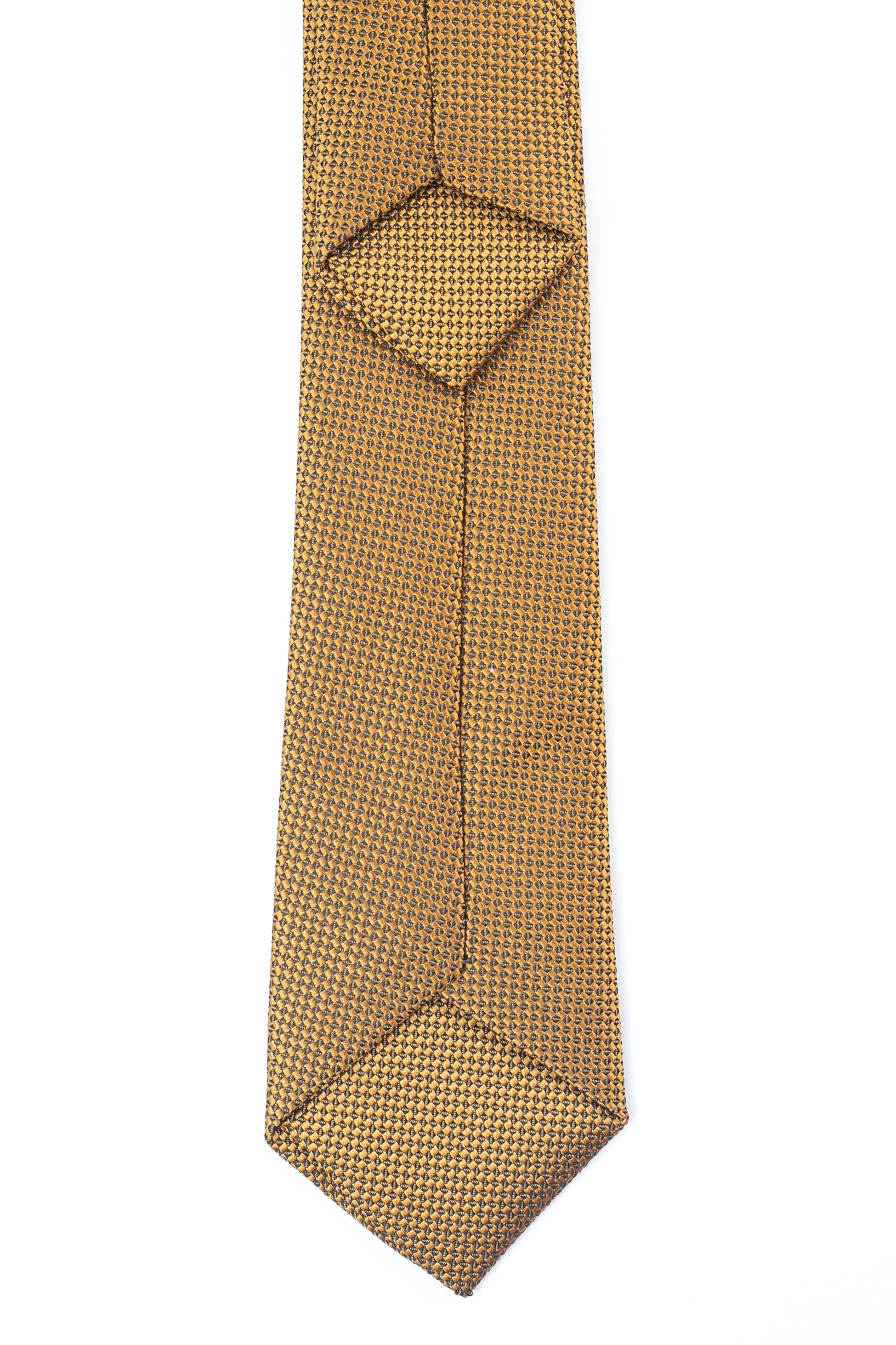 Boys’ Jacquard Tie & Hanky Set with Elastic Strap - Mustard