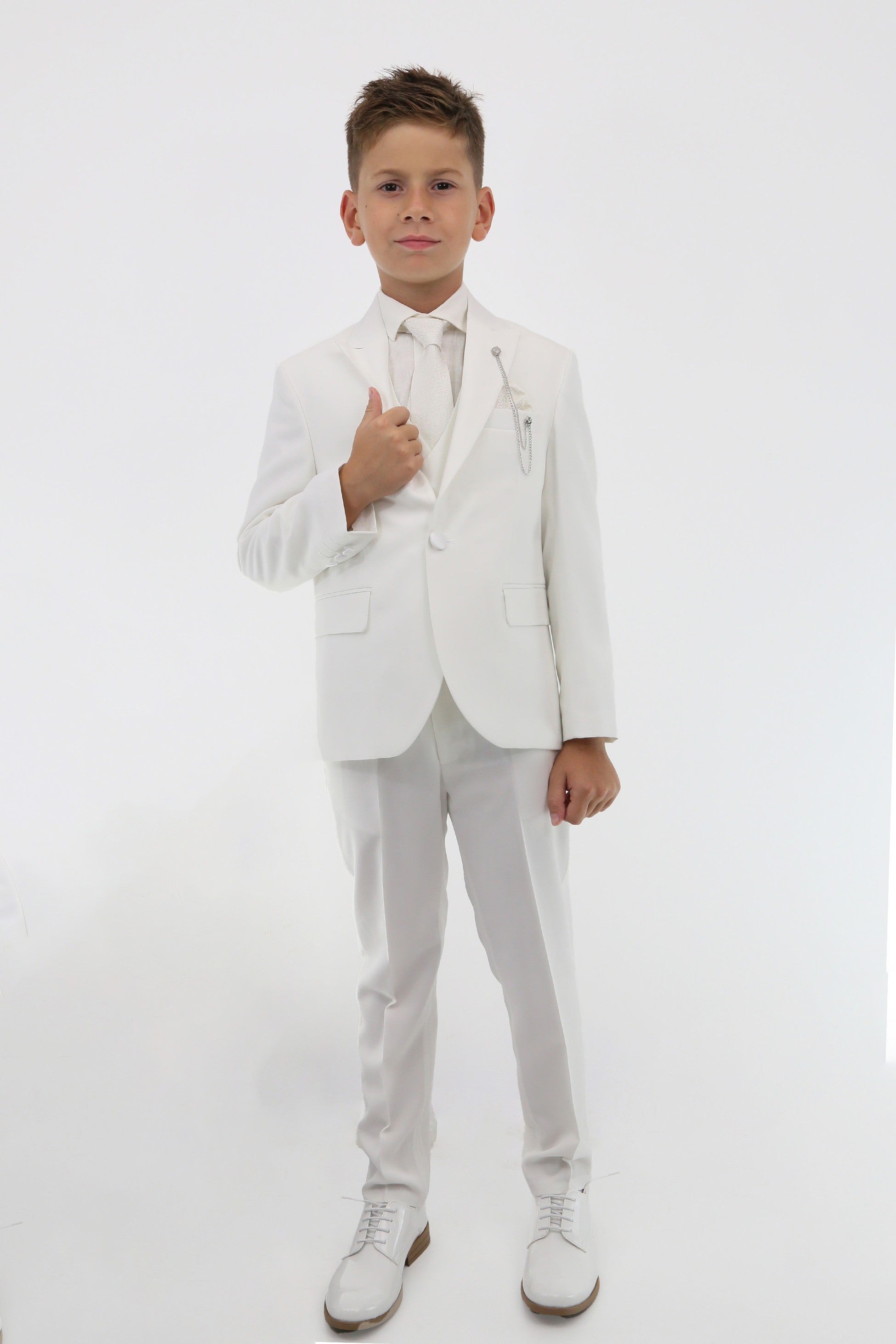 Boys Suit with Double Breasted Vest 7 PC Set - Ivory