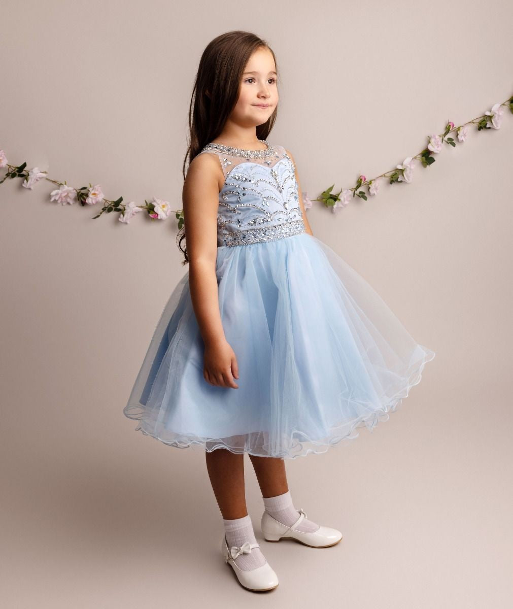 Girls Tulle Dress with Sequin Embellishments - LOLA - Baby Blue