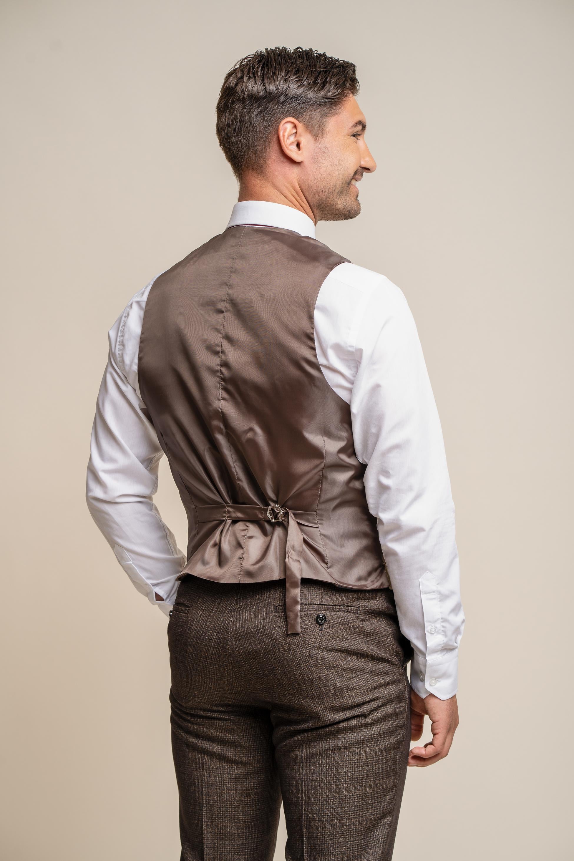 Men's Slim Fit Double Breasted Waistcoat - LENNOX - Beige