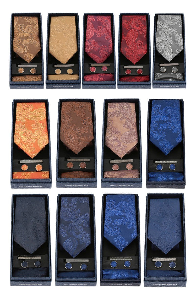 Men's Paisley Tie Cufflink Set - Brown