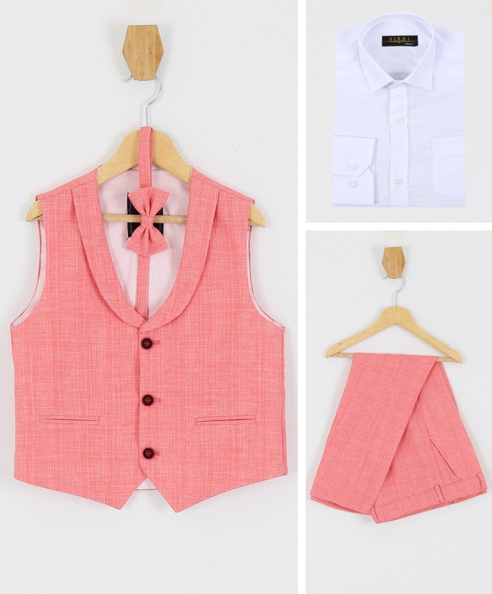 Boys Linen Waistcoat Suit Set - Red