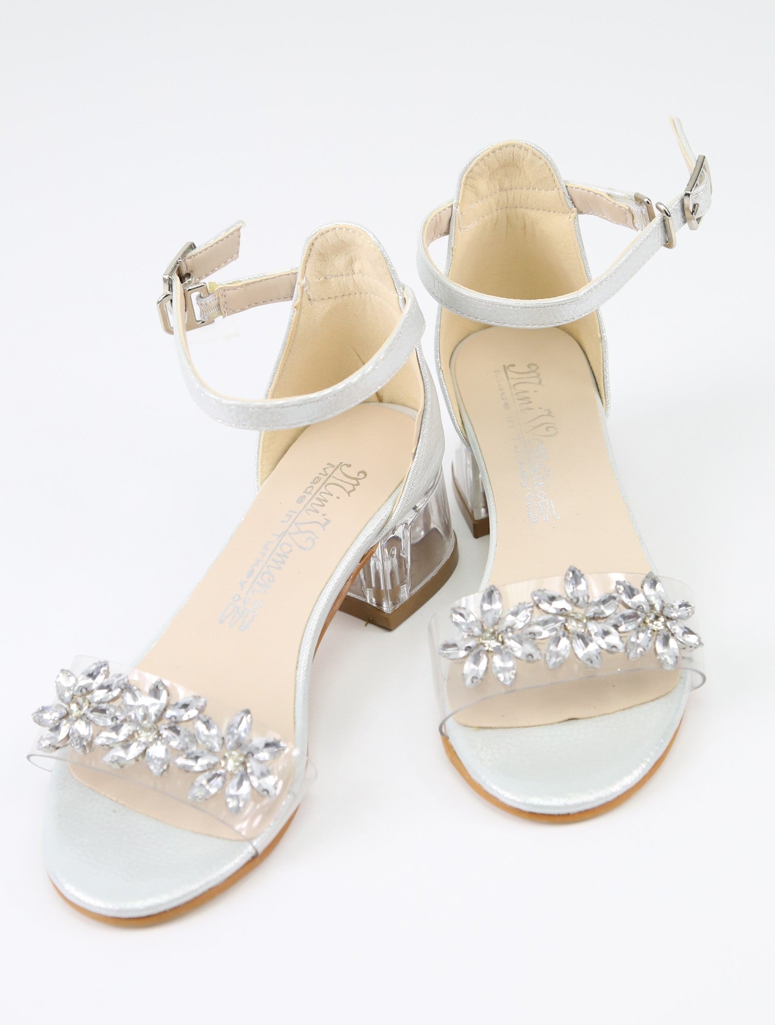 Girls Ankle-Strap Block Heels Sandals - WAKKO - Silver