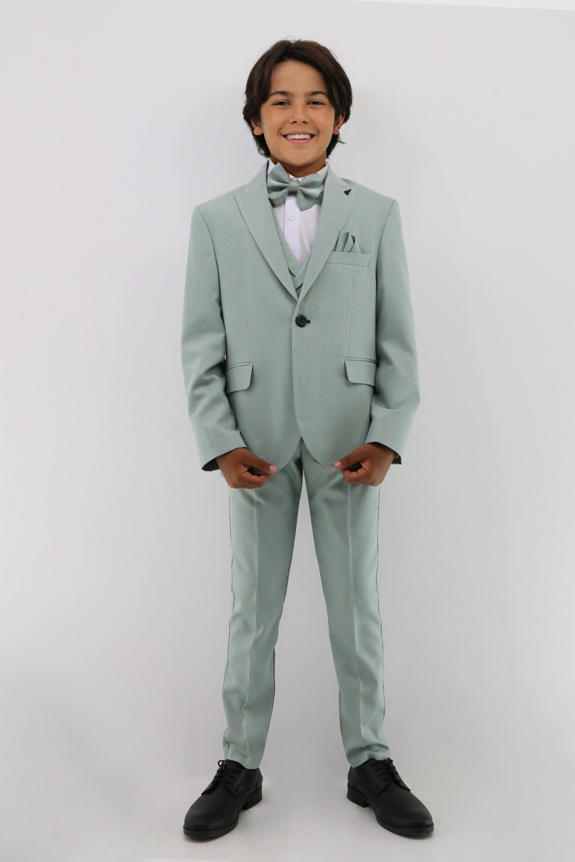 Boys Suit with Double Breasted Waistcoat 6 PC Set - Mint Green