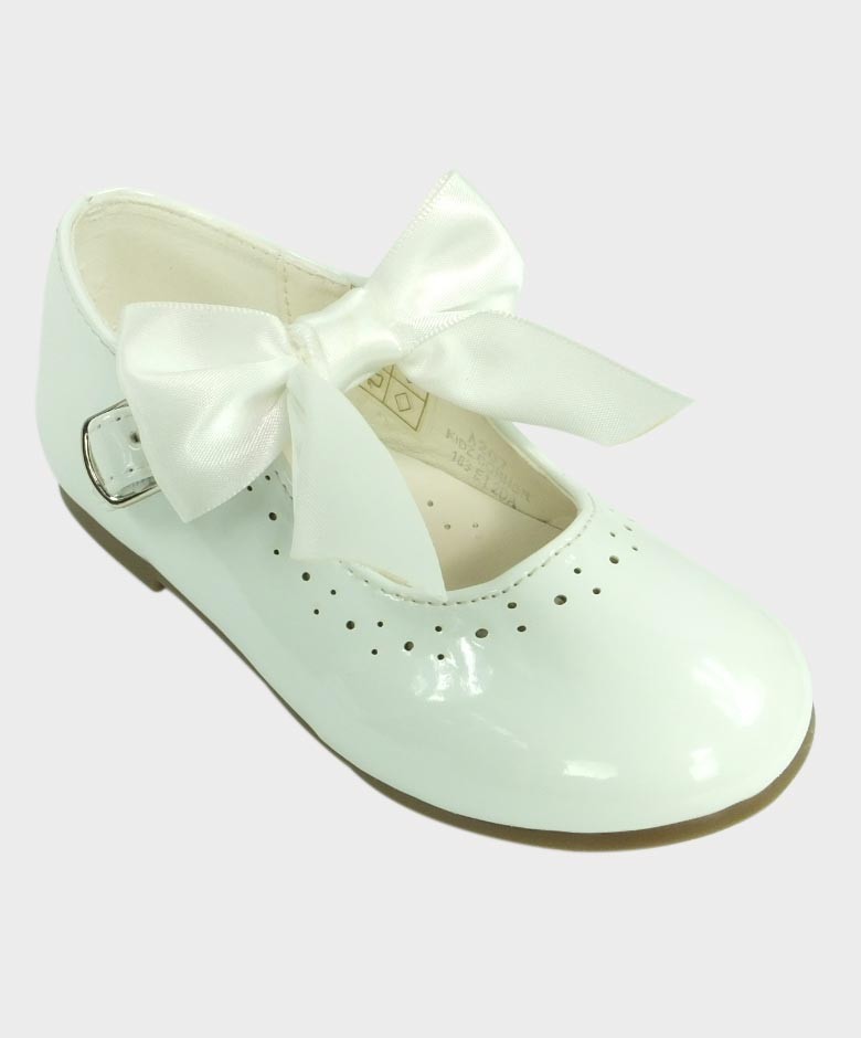 Girls Patent Mary Jane Flat Shoes - White