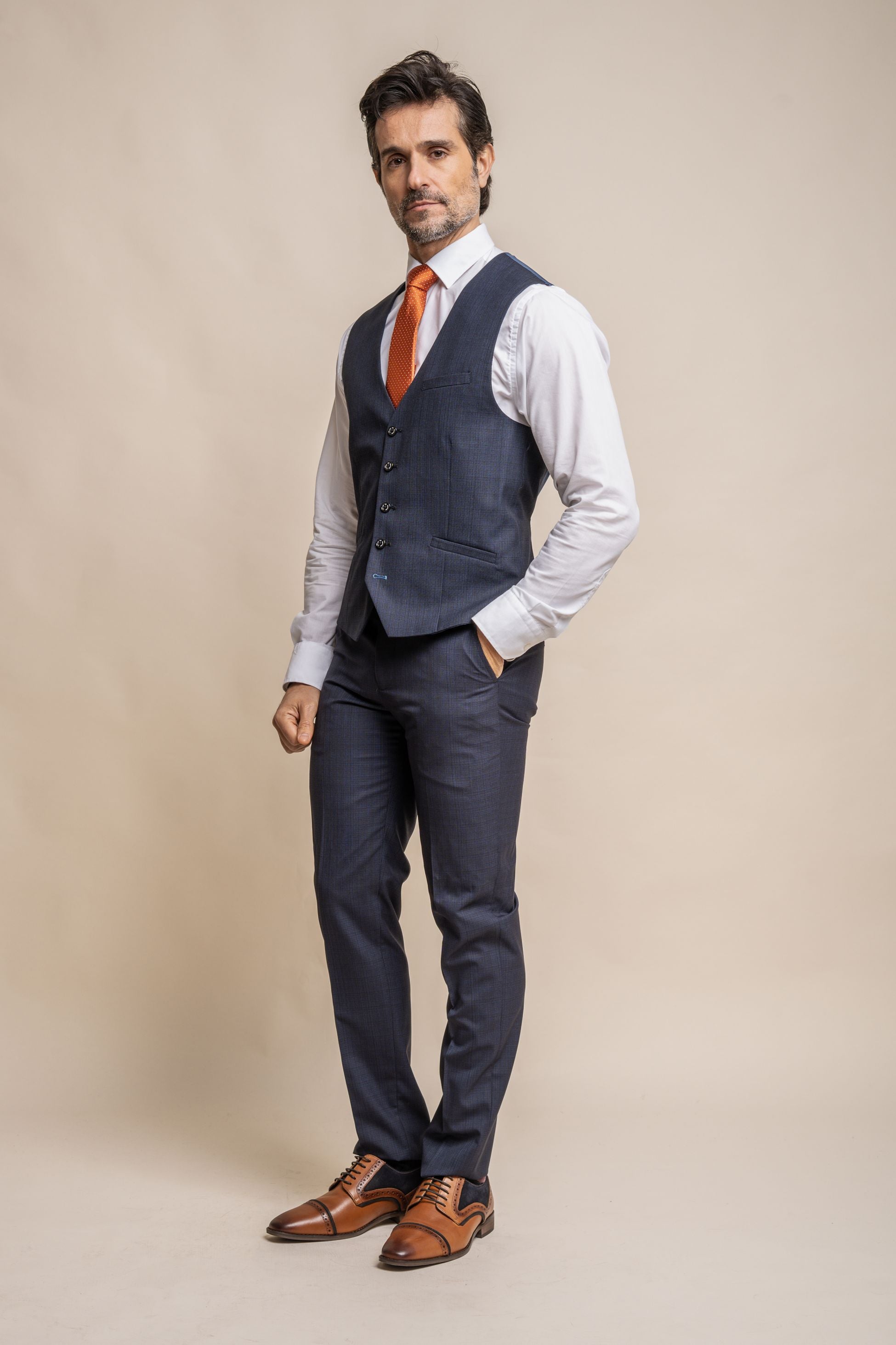 Men's Slim Fit Navy Waistcoat - SEEBA - Navy Blue