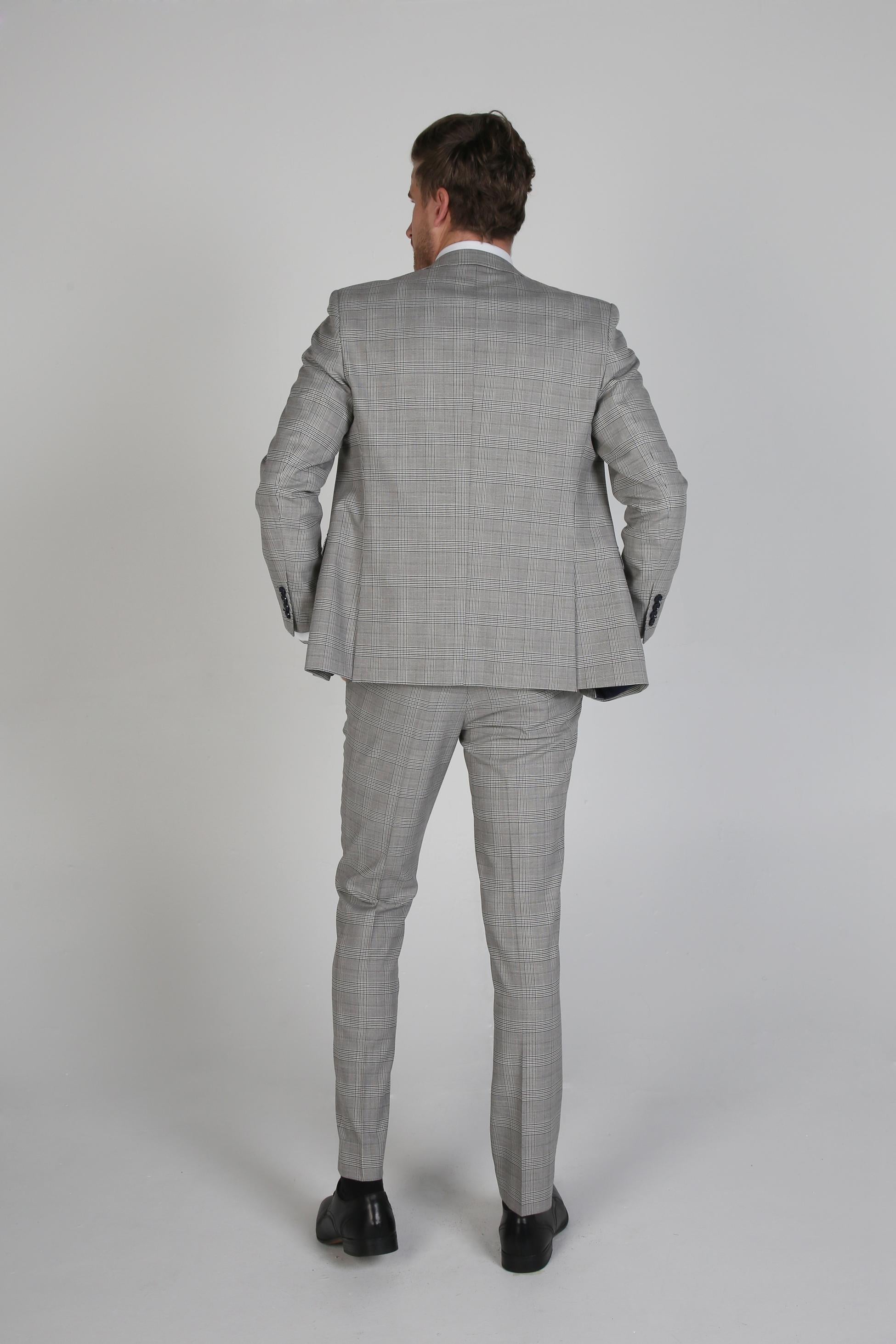 Men's Windowpane Tweed Check Suit Jacket - HUGO - Grey