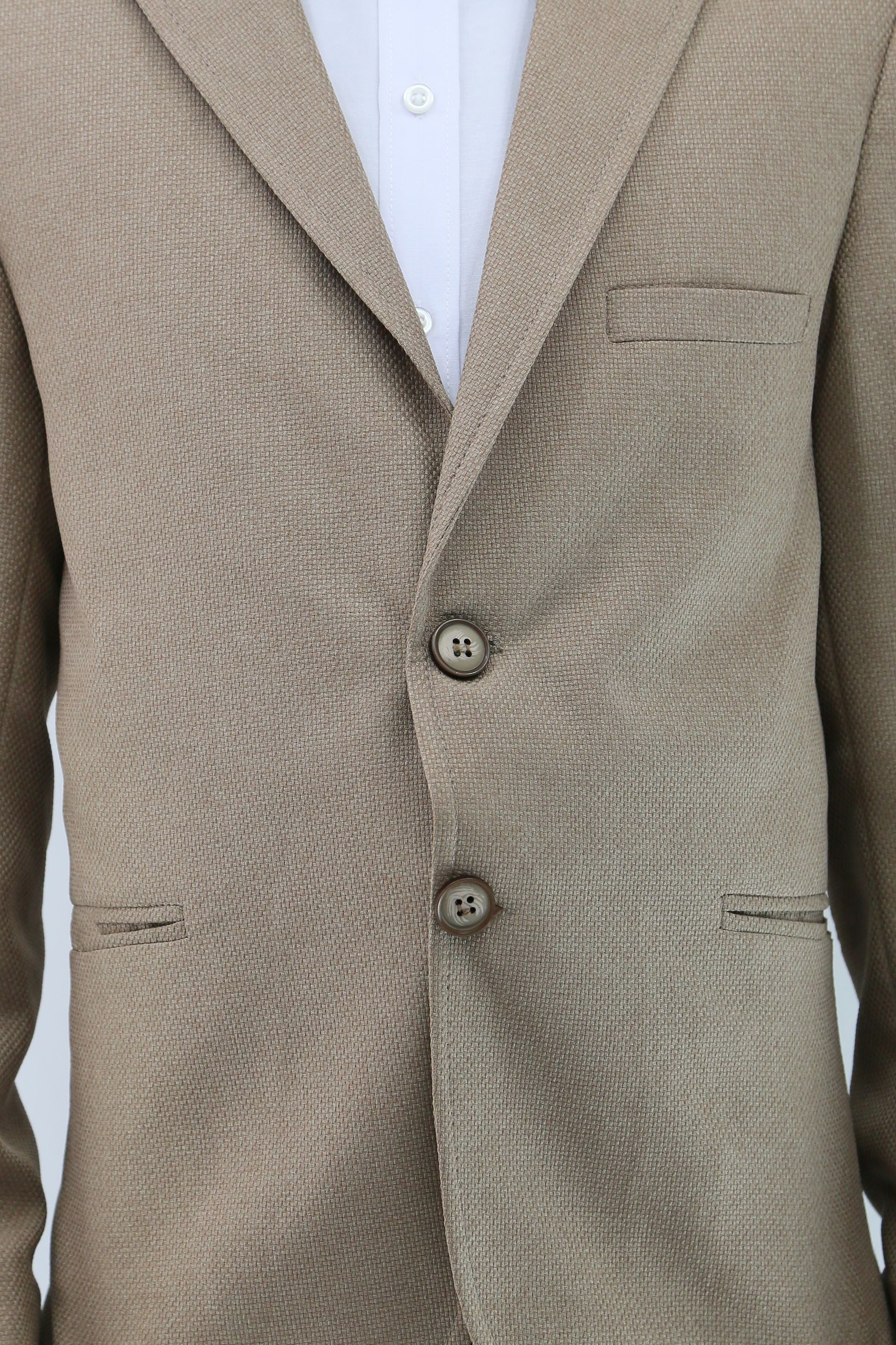 Boys' Formal Beige Textured Blazer Jacket - Beige