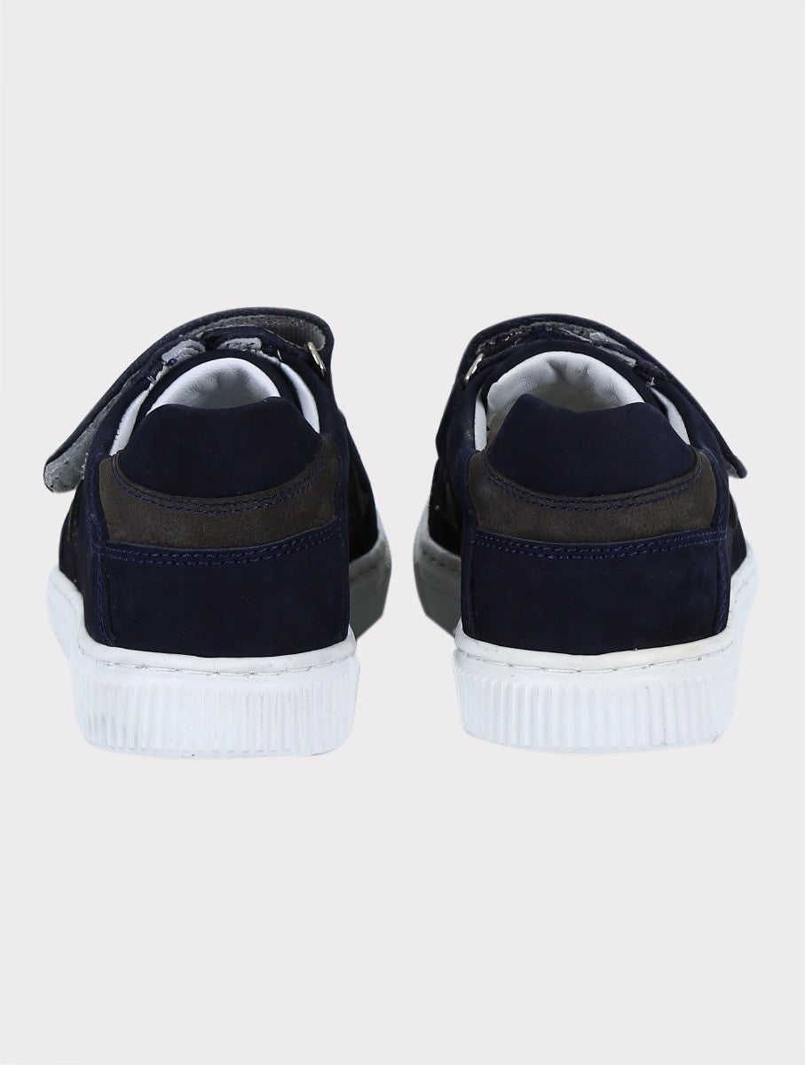 Boys Suede Velcro Sneakers - Navy Blue - Grey