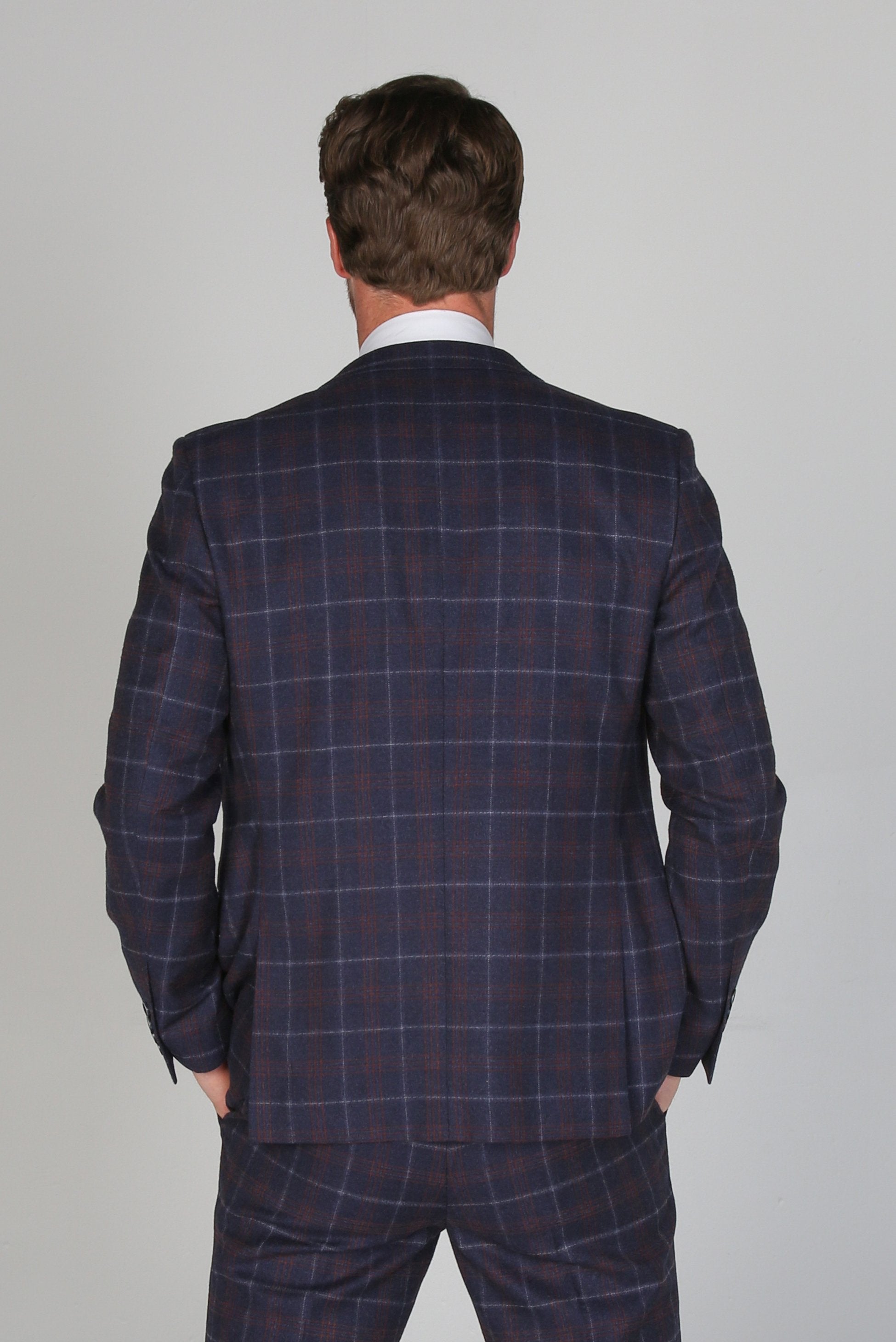 Men’s Retro Check Navy Suit Jacket- KENNETH - Navy