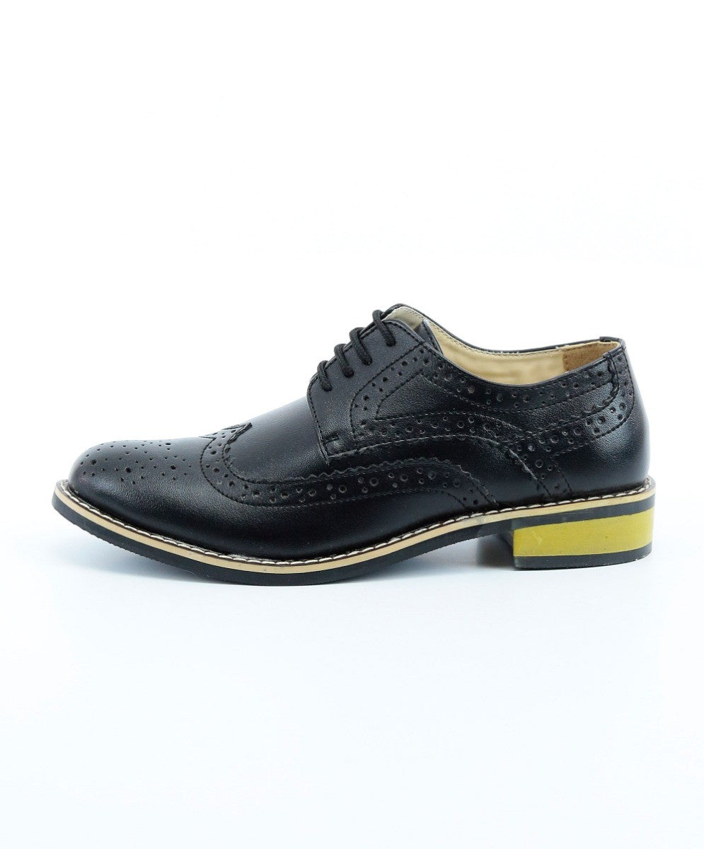 Boys Lace Up Leather  Brogue Shoes - Black