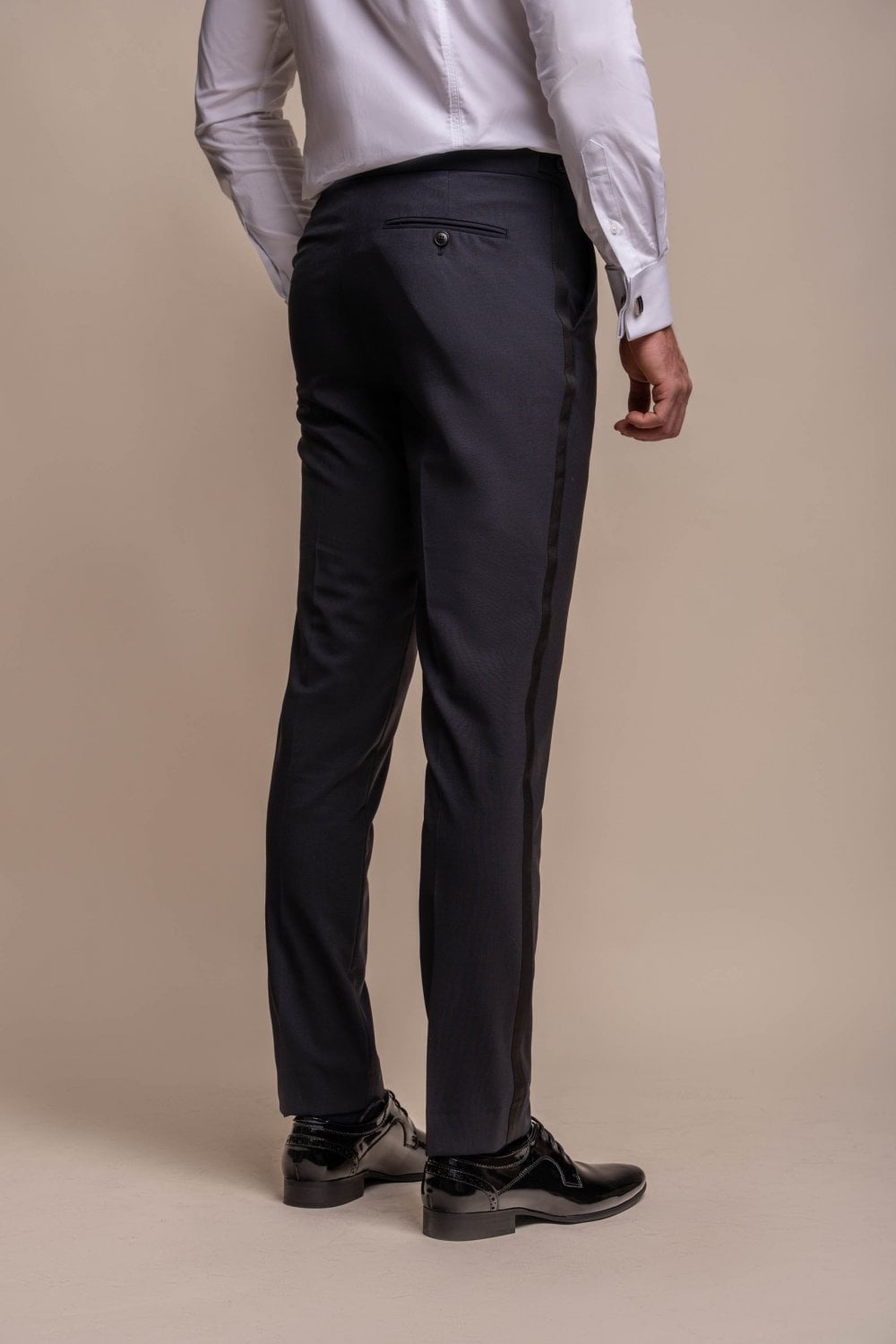 Men's Slim Fit Wool Blend Tuxedo Trousers - ASPEN - Midnight Navy