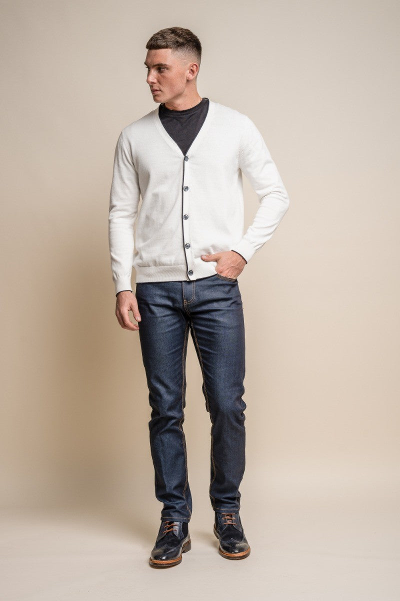 Men's Slim Fit Knitted Cotton Cardigan - Raider - Ecru