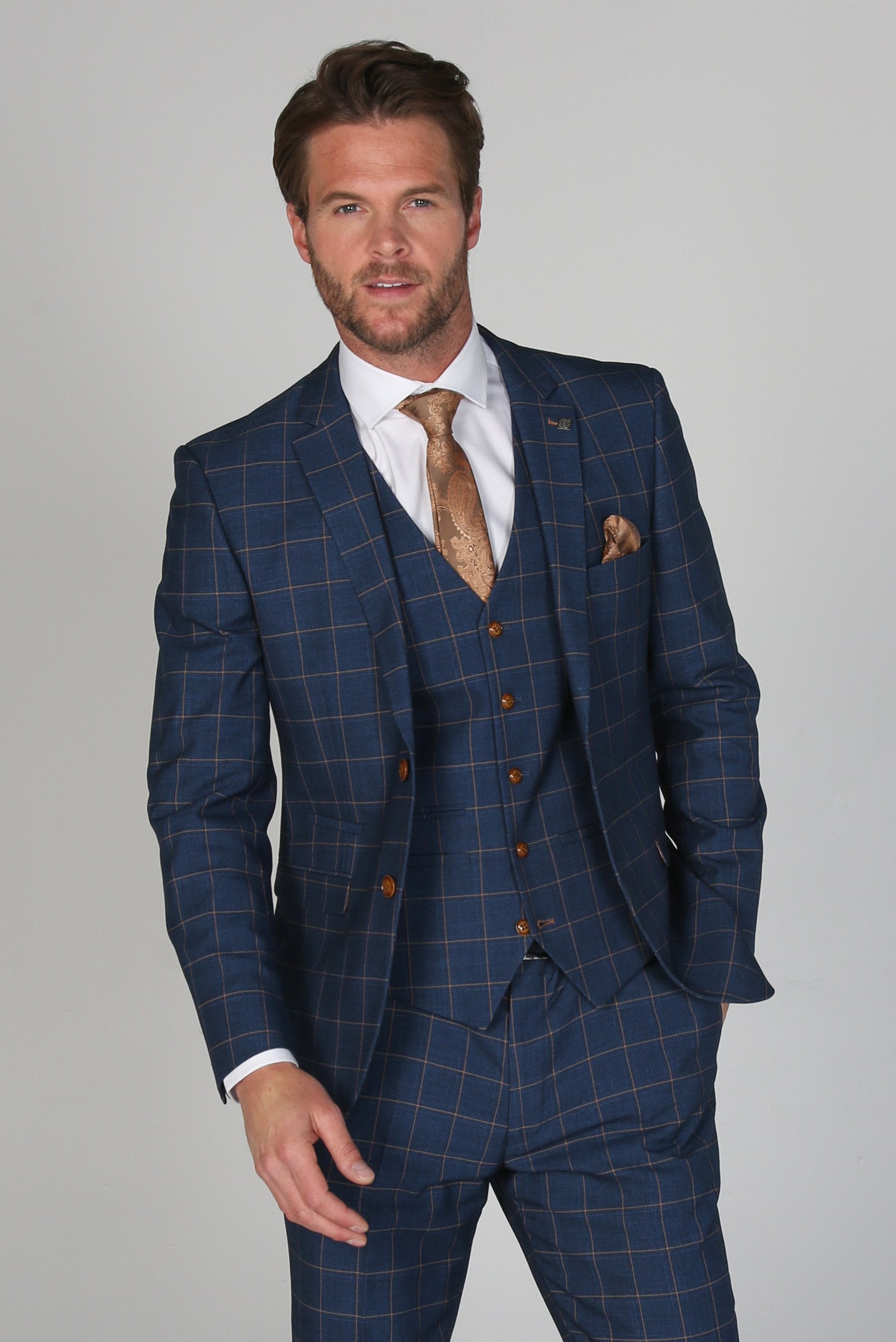 Men's Tailored Fit Windowpane Check Suit Jacket - HAMLEYS - Navy Blue