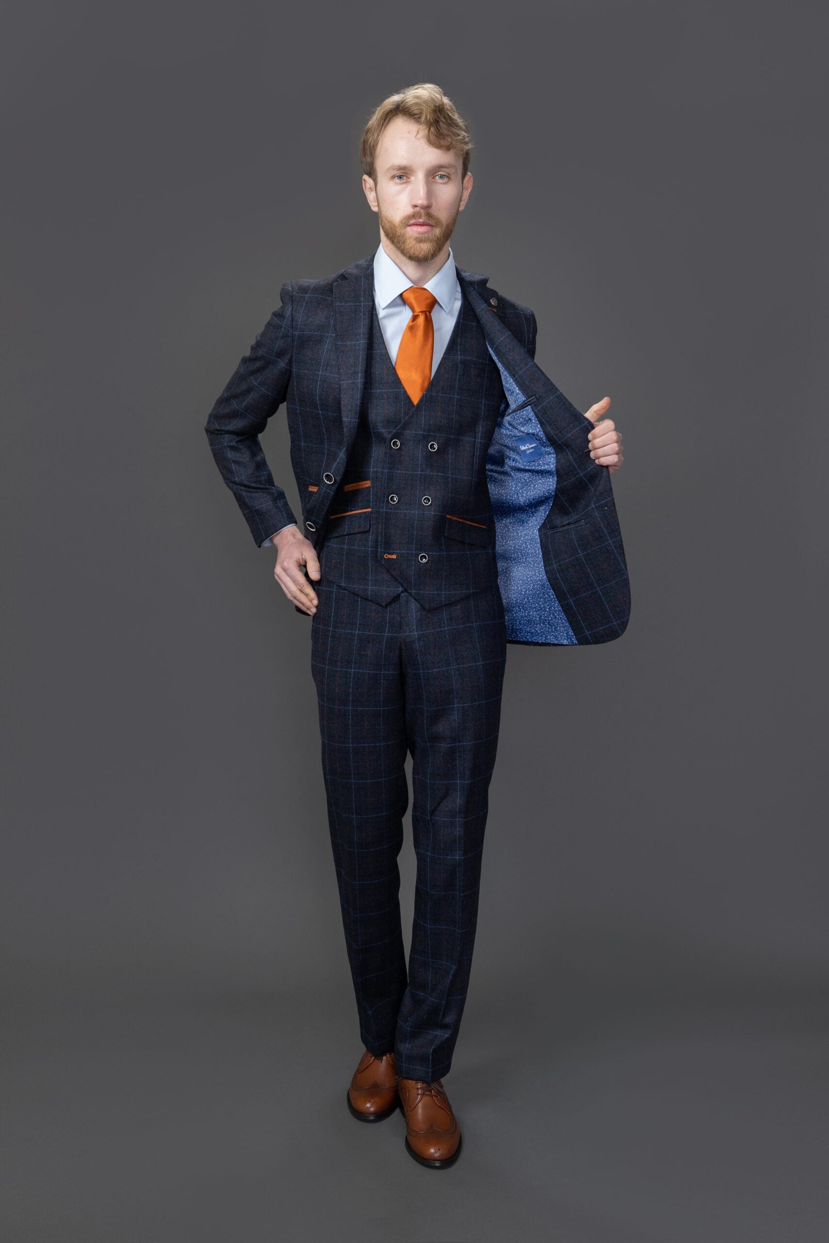 Men's Tailored Fit Retro Check Suit - ANTHONY NAVY - Navy Blue