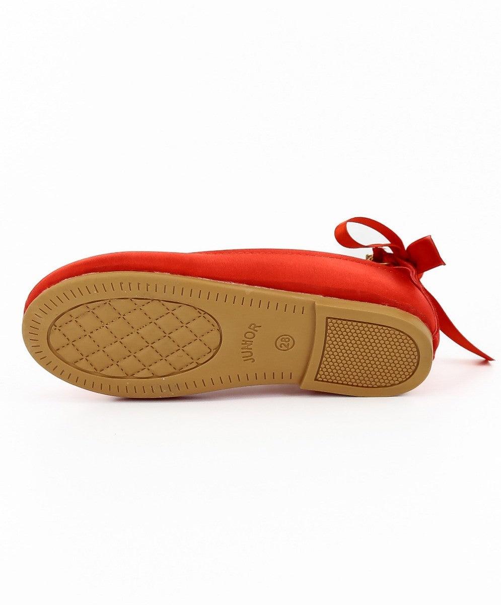 Girls Pearls Flat Mary Jane Shoes - ISABEL - Red