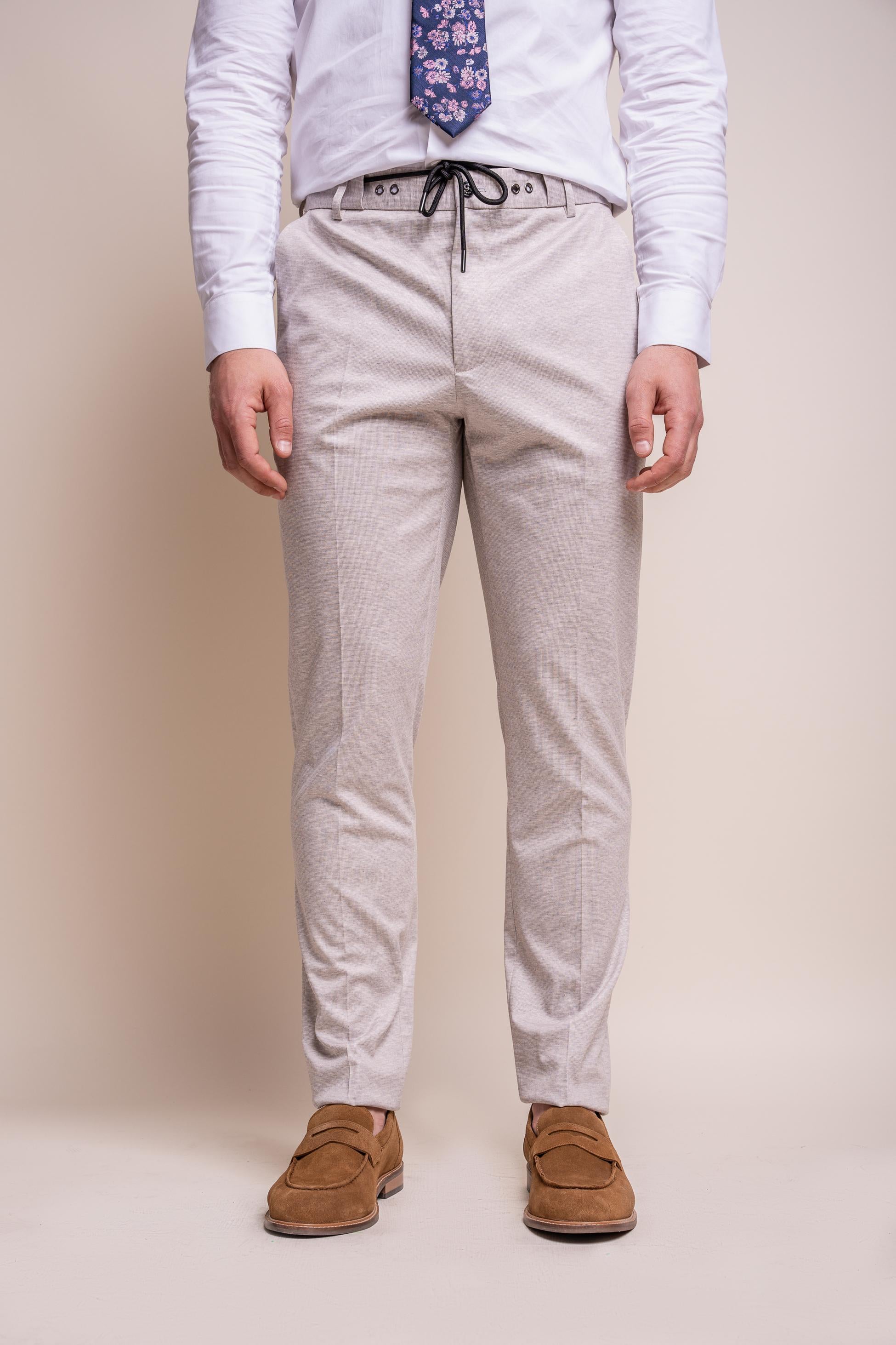 Men's Slim Fit Formal Beige Trousers - VALENCIA Ecru - Beige Cream