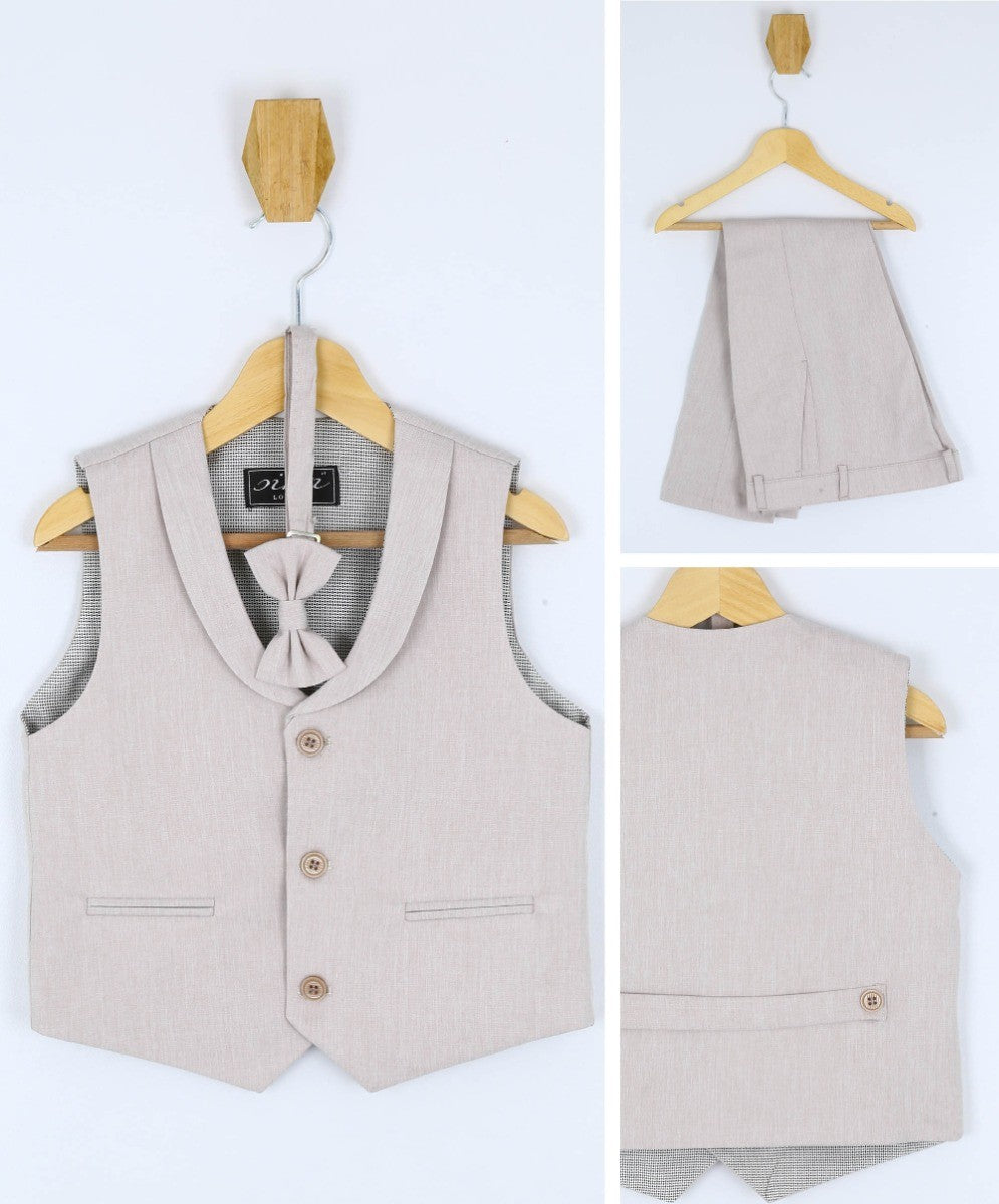 Boys Formal Waistcoat Suit Set - Ivory - Beige