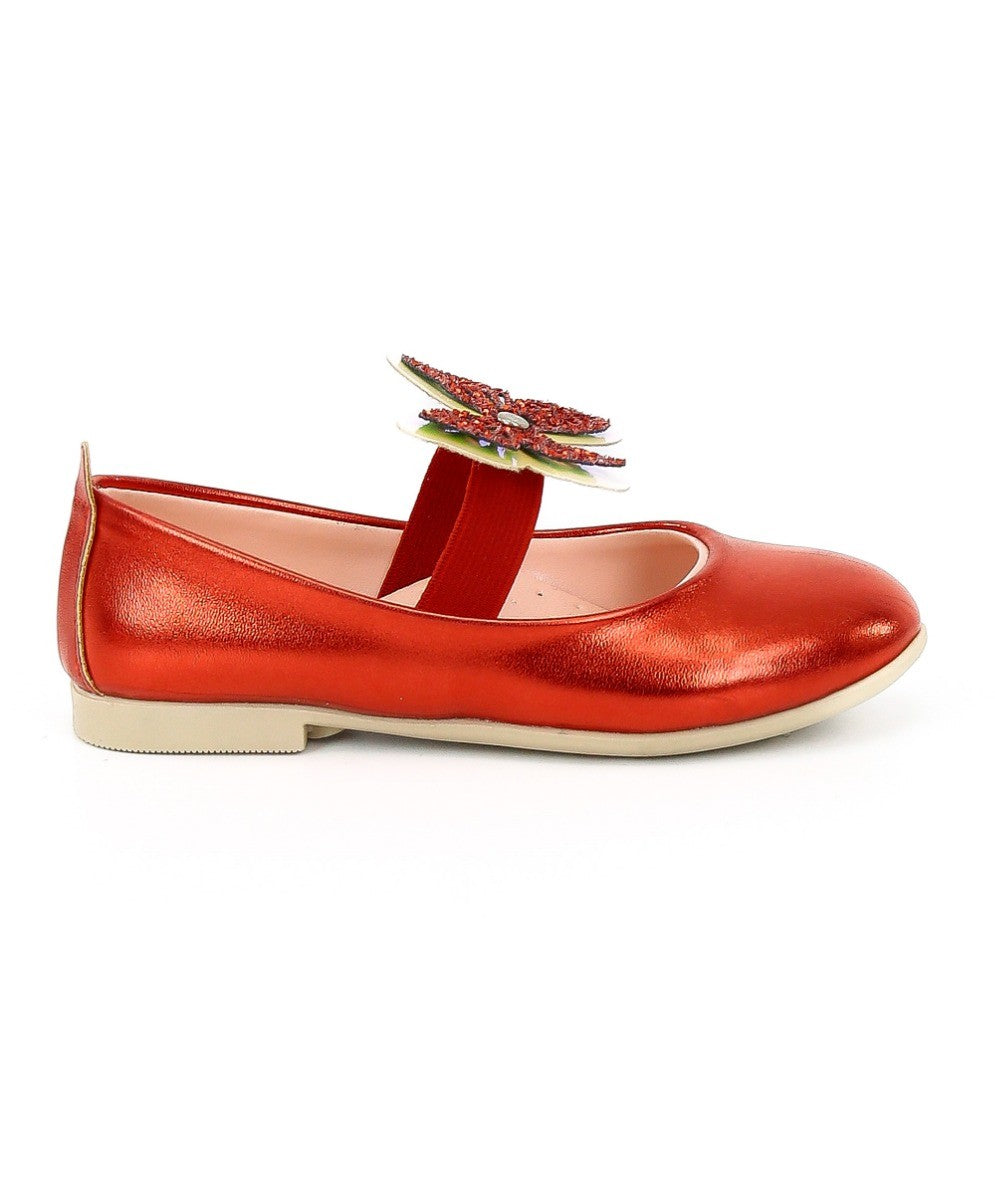 Girls Ballerina Butterfly Strap Flat Dress Shoes - Red