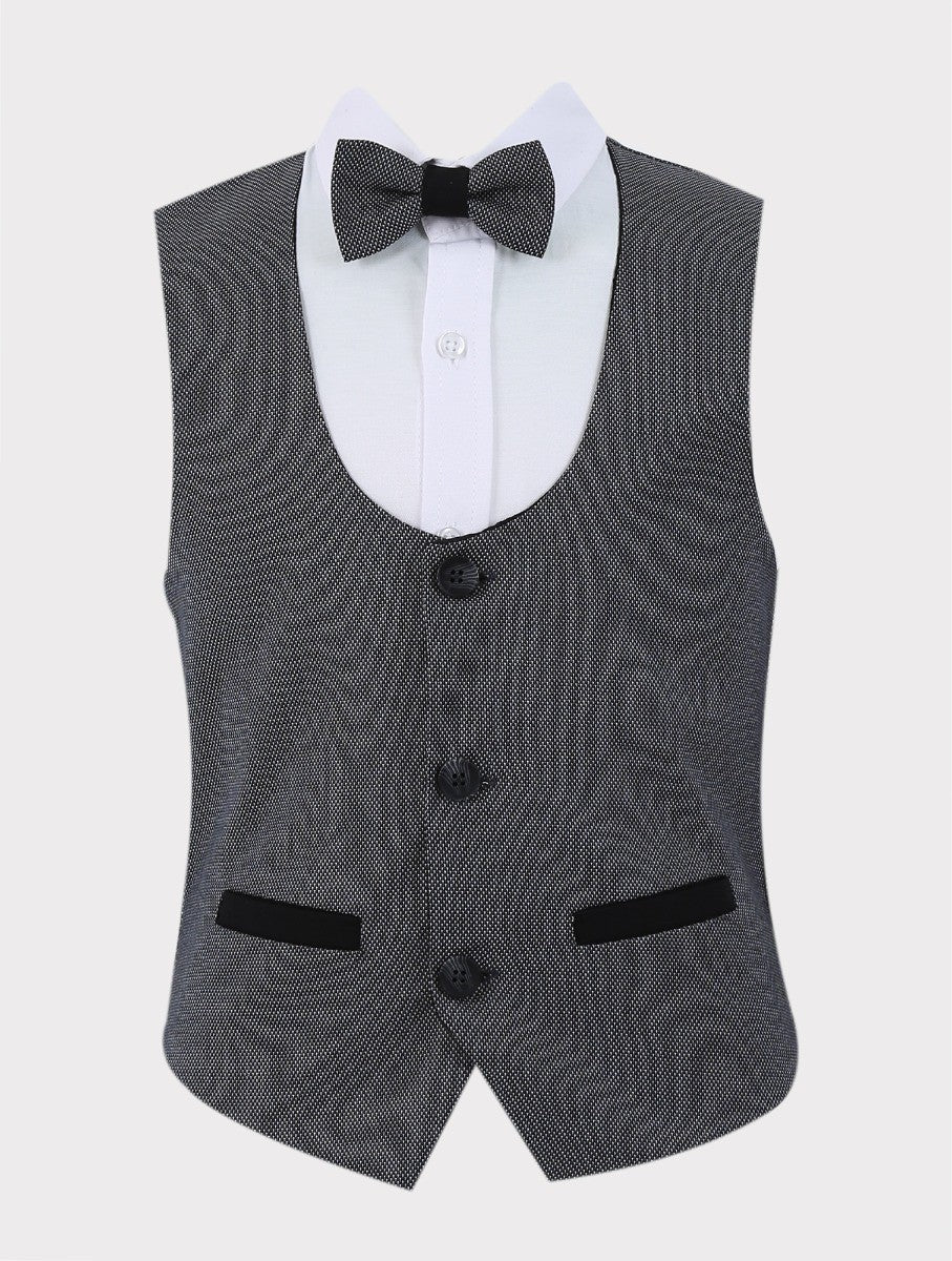 Boys 4 Piece Set Textured Waistcoat - CHARLES Grey - Navy Blue