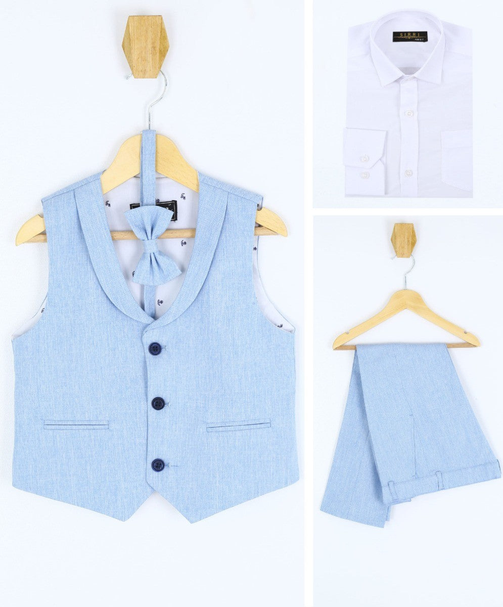 Boys Linen Waistcoat Suit Set - Light Blue