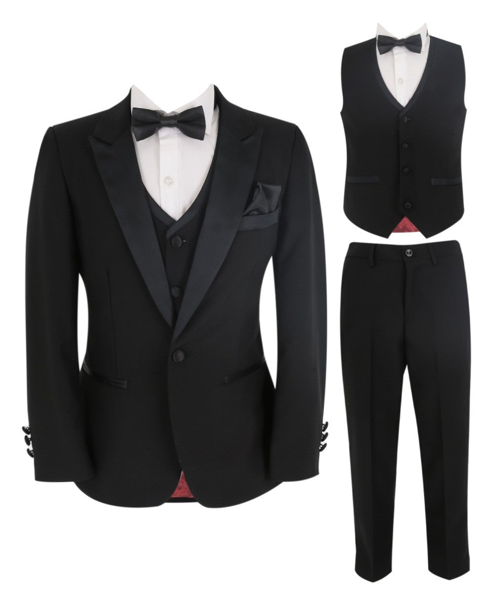 Boys Peak Lapel Tuxedo Dinner Suit - HARRY Black - Black