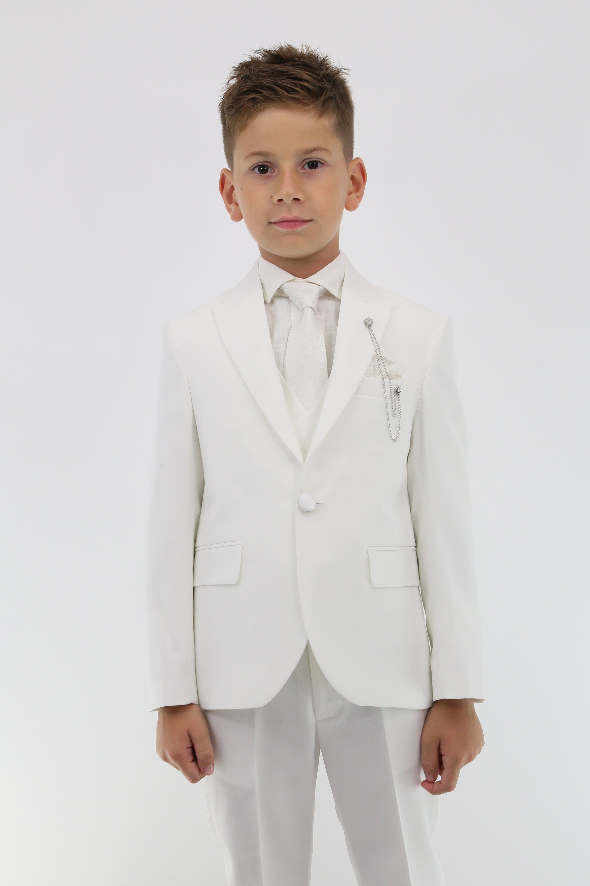 Boys Suit with Double Breasted Vest 7 PC Set - Ivory