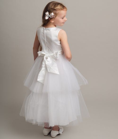 Girls Christening Dress with Satin Bow - K038 - White