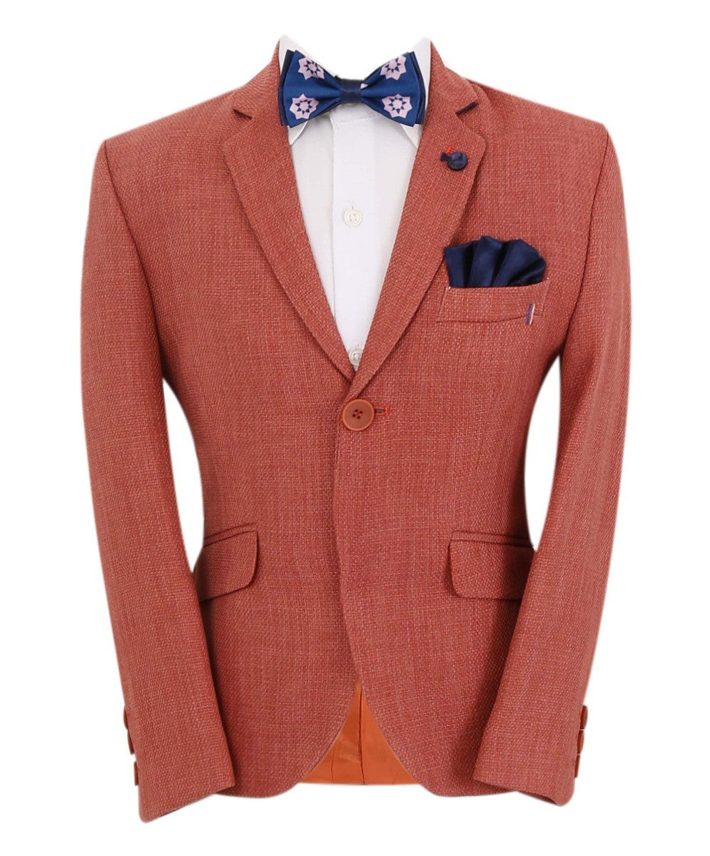 Boys Single Breasted Textured Slim Fit Blazer - VARDY - Brick