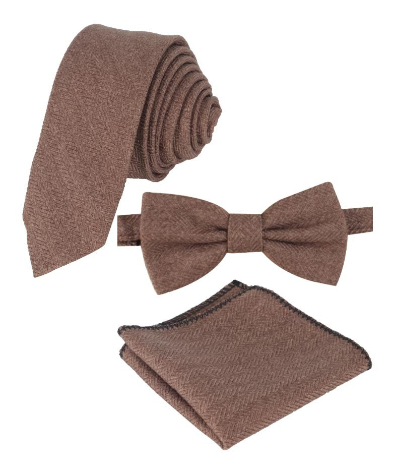 Men's & Boys Herringbone Tweed Pocket Handkerchief - Tan Brown