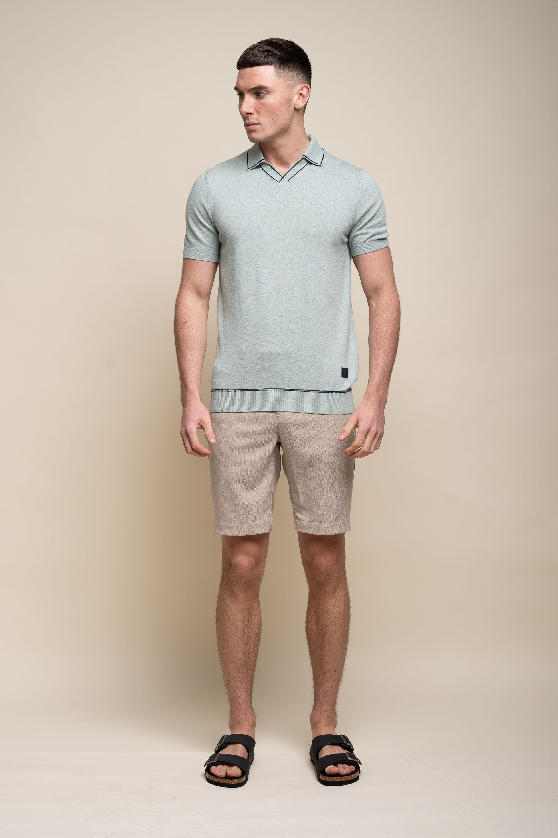 Men's Cotton Knitted Short Sleeve Polo T-shirt - SEPPI - Almond Green