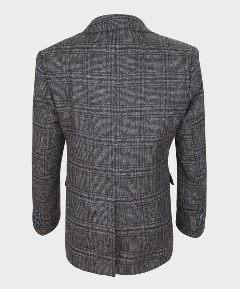 Boys Tailored Fit Tweed Check Suit - HURRICANE - Charcoal Grey