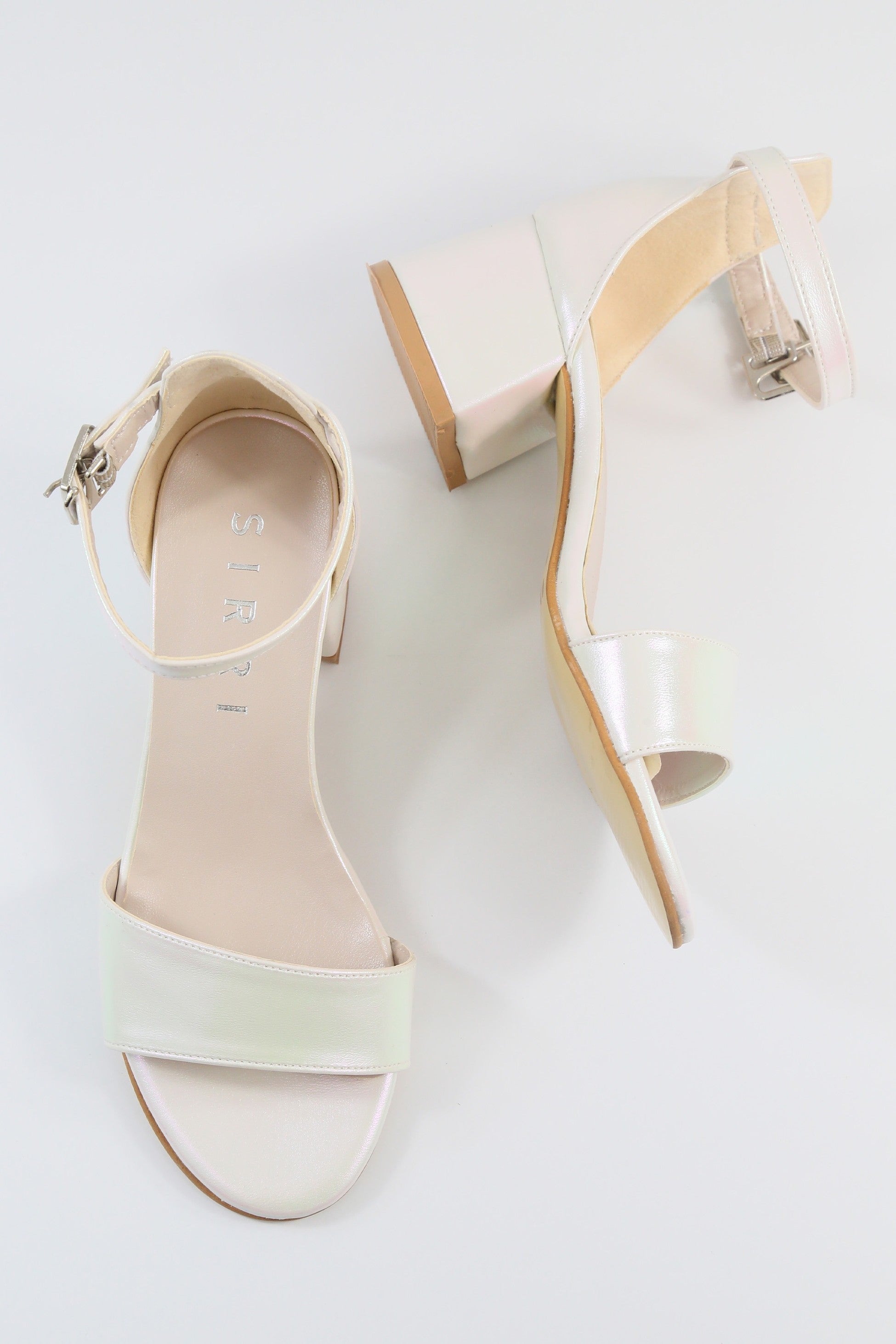 Girls Ankle-Strap Iridescent Block Heels Sandals - GRACE - Ivory