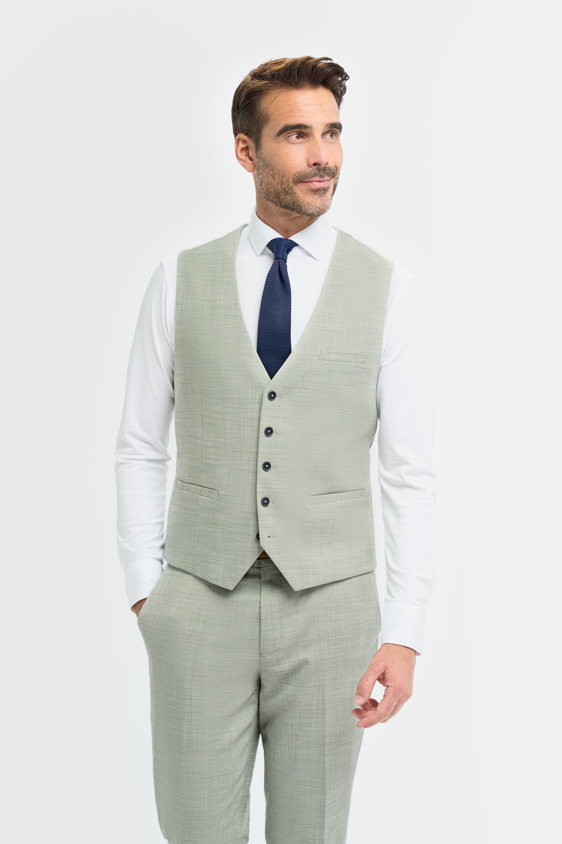 Men’s Sage Green Textured Waistcoat - Camden - Sage Green