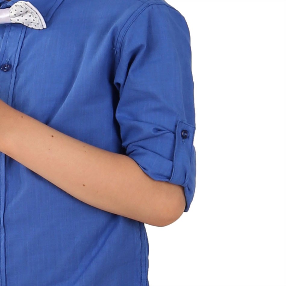 Boys Linen Roll Up Sleeve Shirt - Blue