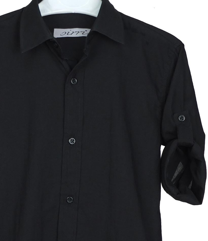 Boys Linen Roll Up Sleeve Shirt - Black