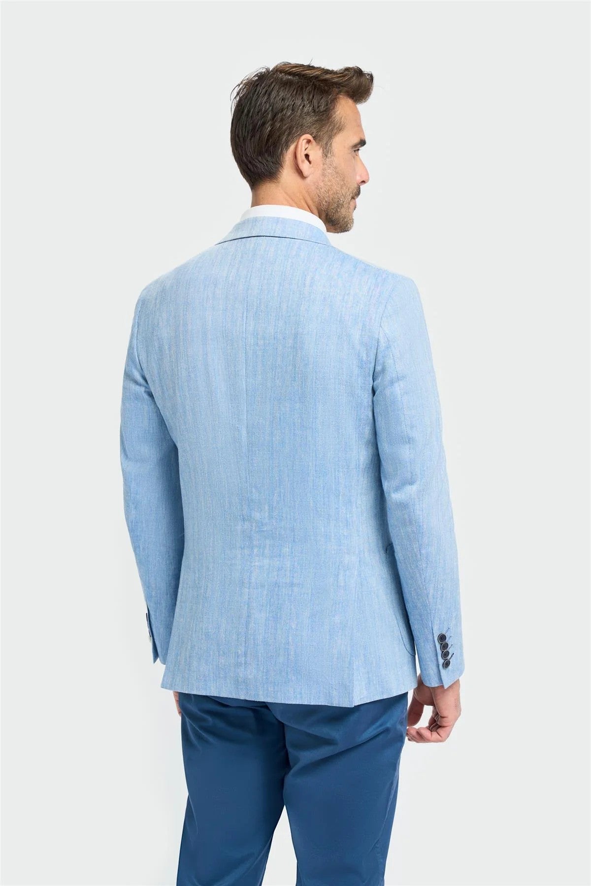 Men’s Linen Herringbone Patch Pocket Blazer - Luigi - Sky Blue