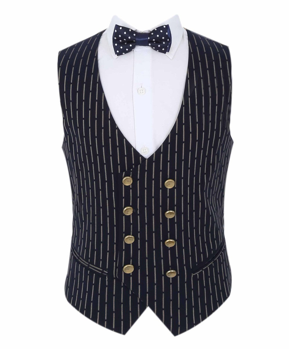 Boys Polka Dot Slim Fit Suit - ARISTOTLE - Navy Blue