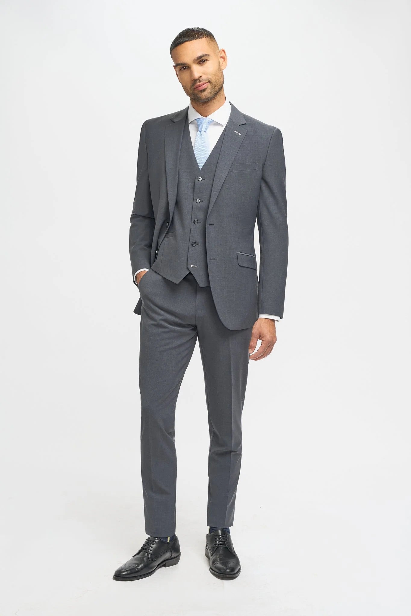 Men's Wool Blend Slim Fit Suit - BOND - Charcoal Grey