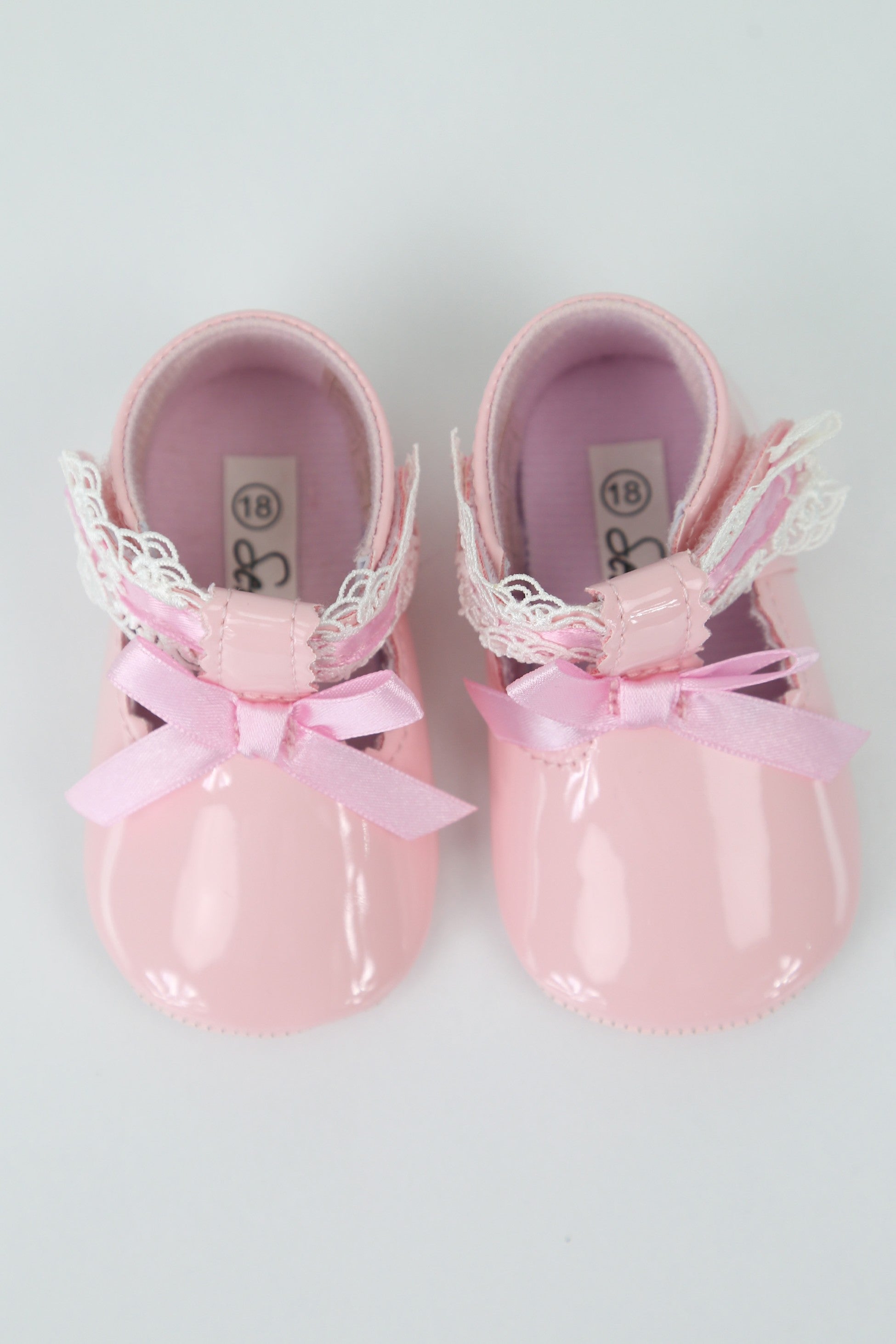 Baby Girls Patent Christening Shoes with Lace Details - VALENTINA - Pink