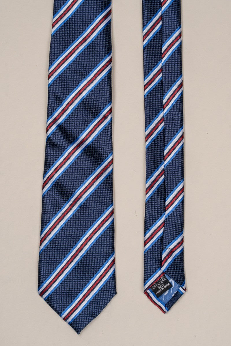 Men's Multicolored Striped Pattern Formal Tie - Navy