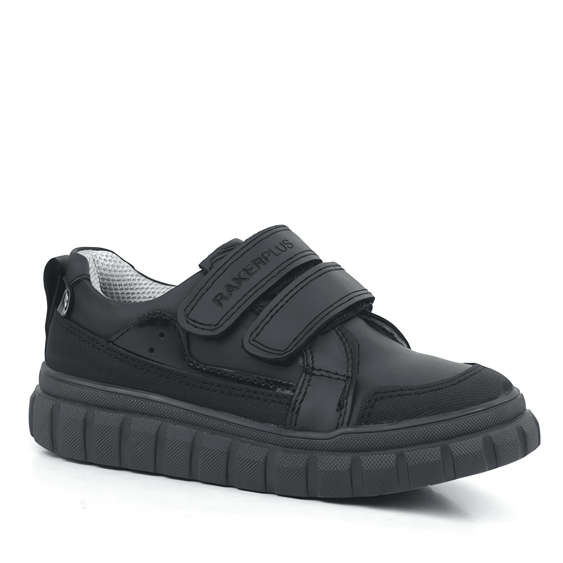 Boys Black Leather Velcro Sporty School Shoes - 4506 - Black