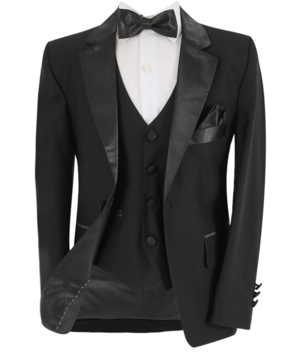 Boys Sheen Lapel Tuxedo Suit - Black