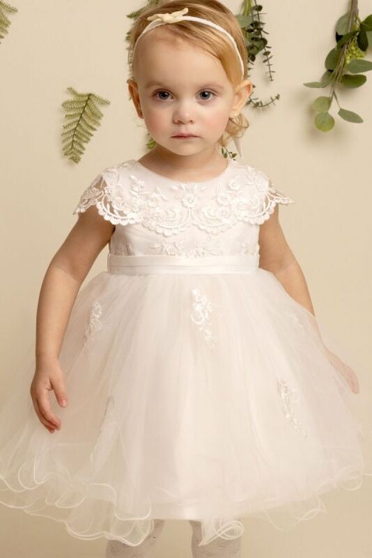 Baby Girls Christening Lace Cape Dress - FAY - Ivory