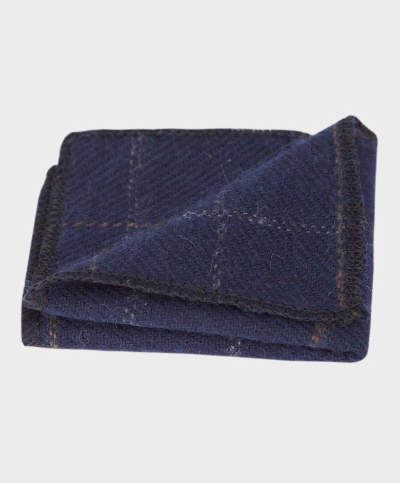 Boys Windowpane Tweed Navy Tie and Hanky Set - Navy Blue