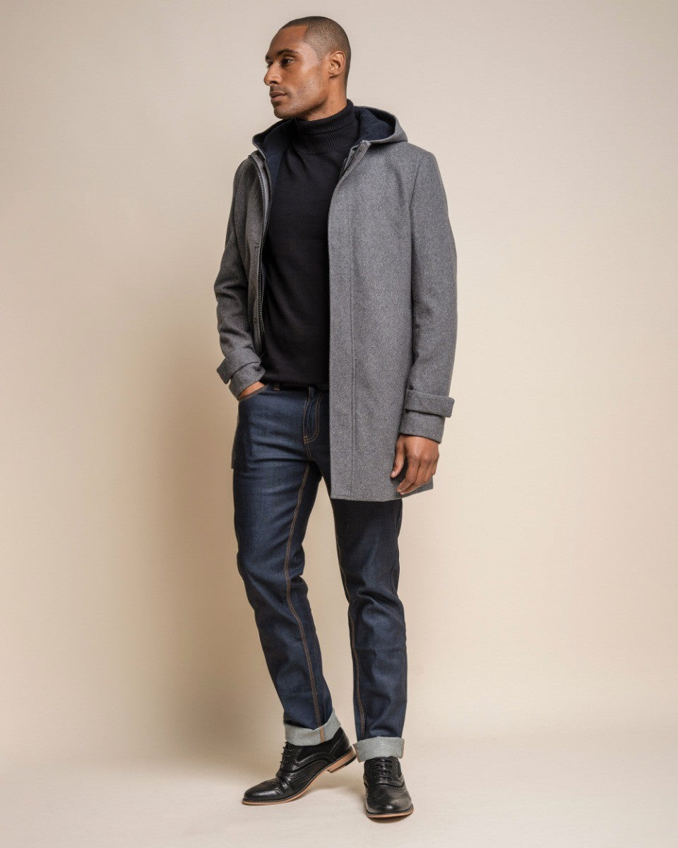 Men's Wool Blend Hooded Coat - MICHIGAN - Stale Grey