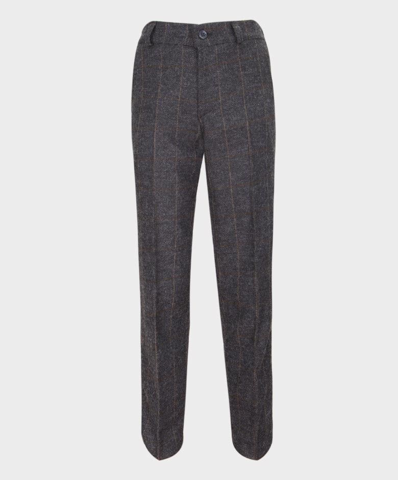 Boys Tailored Fit Windowpane Check Suit - Dark Grey